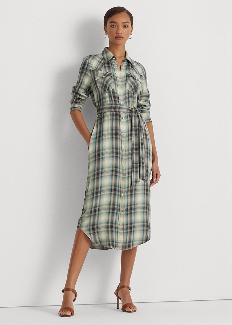 Vestidos Lauren Mujer Tartan Twill Shirt Chile Verde HWBTU-0256